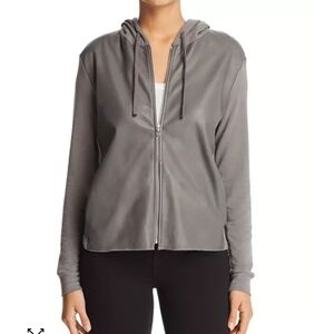Majestic Filatures Gray Leather Front Zip Up Hoodie Womens XL Soft Touch Stretch
